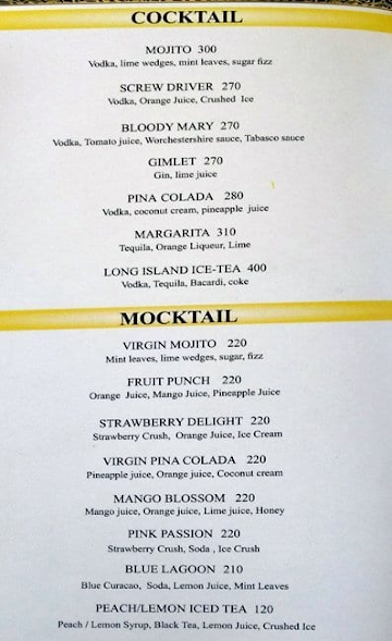 Aroma Restaurant menu 