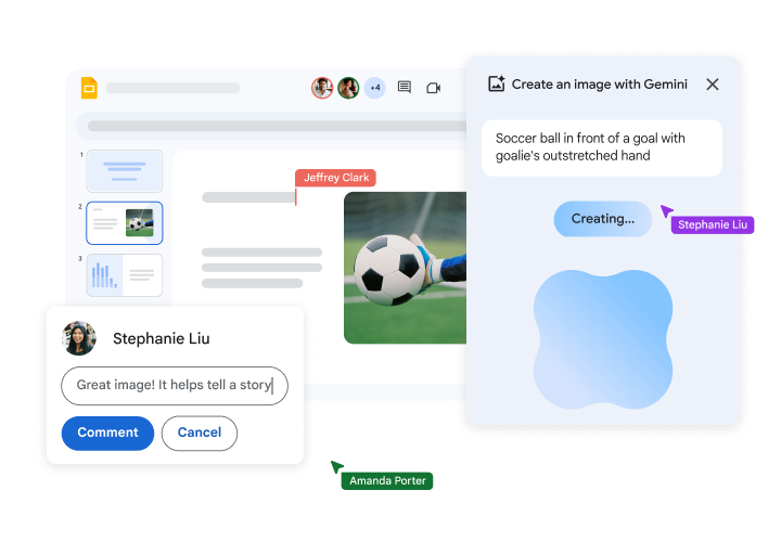 Một bản trình bày trong Google Trang trình bày sử dụng Gemini để tạo hình ảnh và chèn vào trang trình bày.
