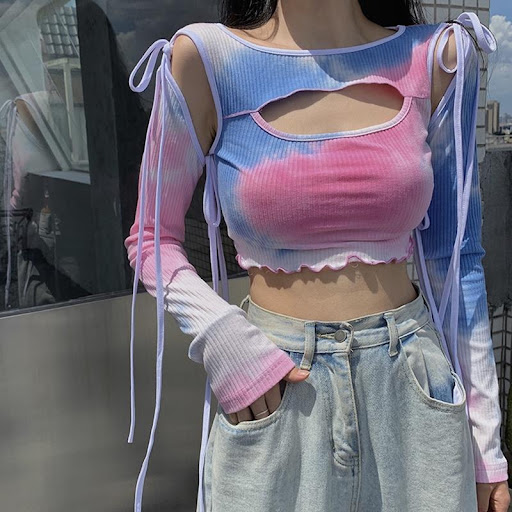 Title 4, Womens Irregular Long-Sleeved Tie-Dye T-Shirt ...