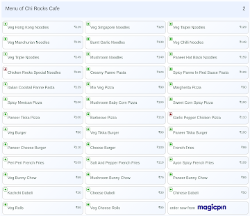 Chi Rocks Cafe menu 