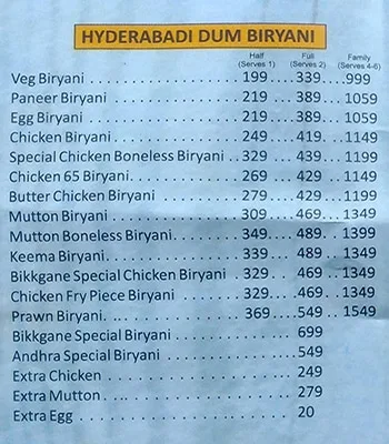 Bikkgane Biryani menu 