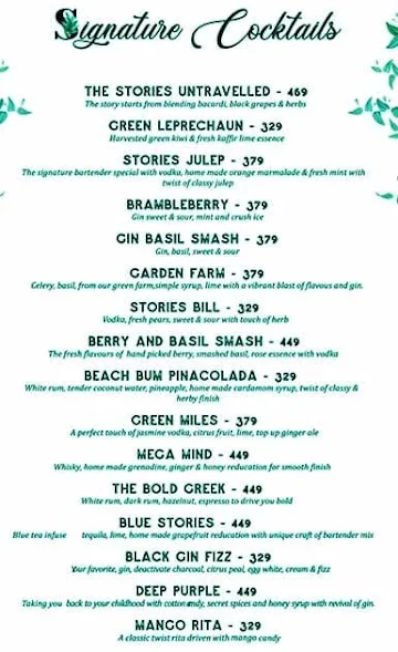 Stories Brewery and Kitchen menu 