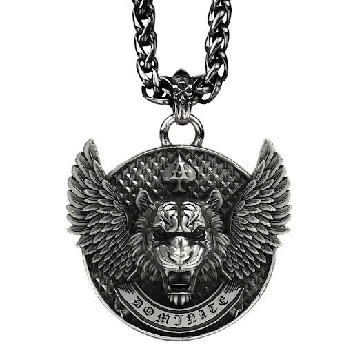 Title 4, Mens Flying Tiger Pendant Necklace Titanium St...