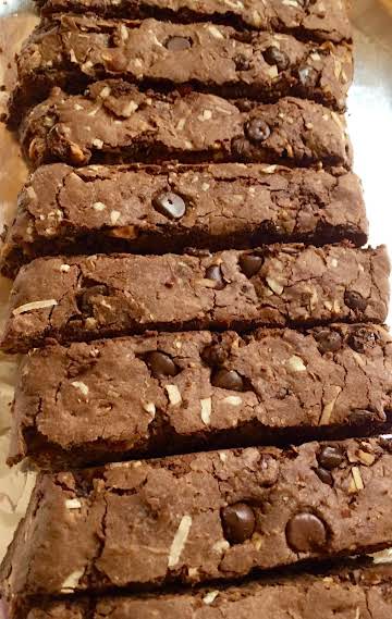 Lower Fat Triple Chocolate Coconut Almond Biscotti