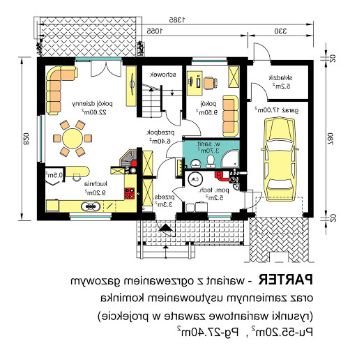 BW-49 wariant 1 - Rzut parteru - propozycja adaptacji - ogrzewanie gazowe