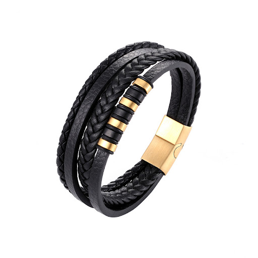 Title 6, Fashion Punk Stainless Steel Woven Mens Leathe...