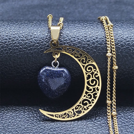 Title 3, New Natural Stone Stainless Steel Necklace Vint...