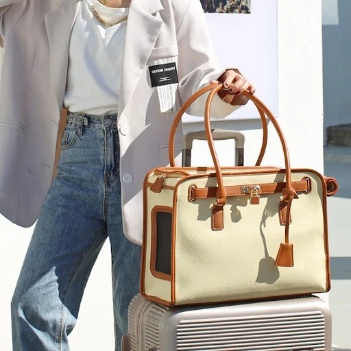 New Retro Canvas Pet Carrier Bag Luxury Handbag For Puppy Cat Portable Pet Travel Bag Breathable Little Dog One-shoulder