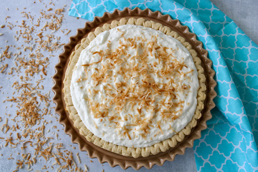 Foolproof Coconut Cream Pie ready to be sliced.