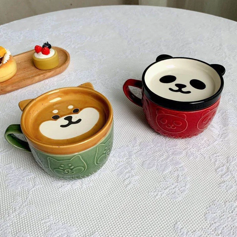 Title 2, Caneca de cerâmica Panda Shiba Inu com tampa Sa...