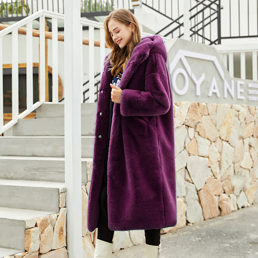 Title 1, Womens Faux Fur Long Hooded Faux Rabbit Plush ...
