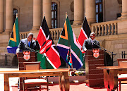 President Cyril Ramaphosa hosts Kenyan counterpart Uhuru Kenyatta, left, on a state visit at the Union Buildings in Tshwane on Tuesday.