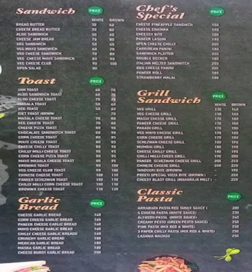 New preeti sandwich menu 