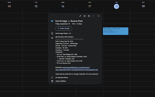 Metrolink to Google Calendar screenshot 4
