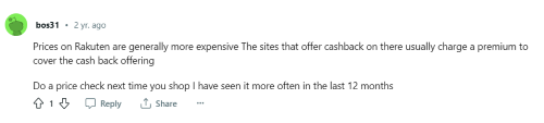 A Rakuten review from a consumer who claims the prices on the platform are higher than other retailers. 