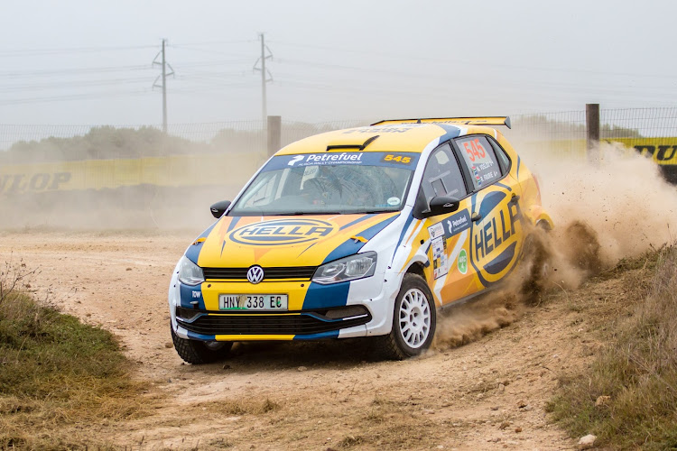 Neels Vosloo and Rikus Fourie negotiate a tight bend around the outskirts of the Aldo Scribante Raceway