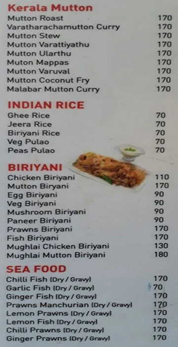 Naadan's Restaurant menu 