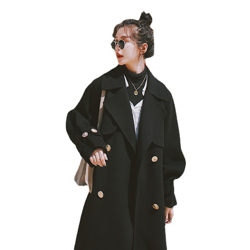 Title 4, Black Hepburn Woolen Coat Women Look Thin. Styl...