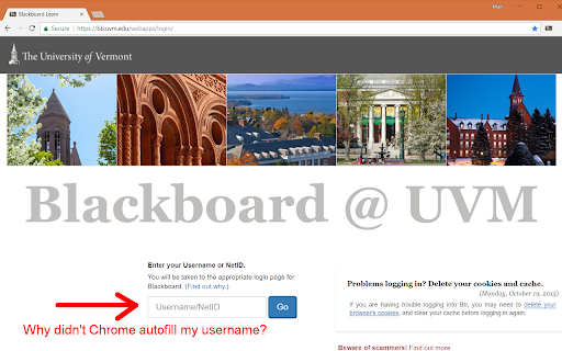 UVM Blackboard Autofill NetID