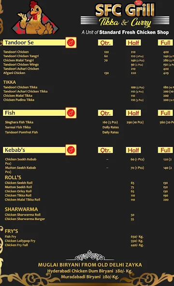 SFC Grill Tikkas And Curry menu 