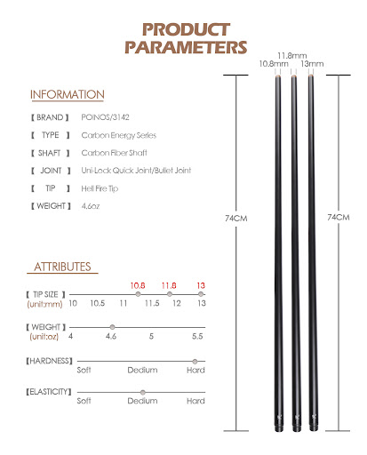 Title 9, POINOS Jaguar 3142 Black Pool Cue with 8 Big He...