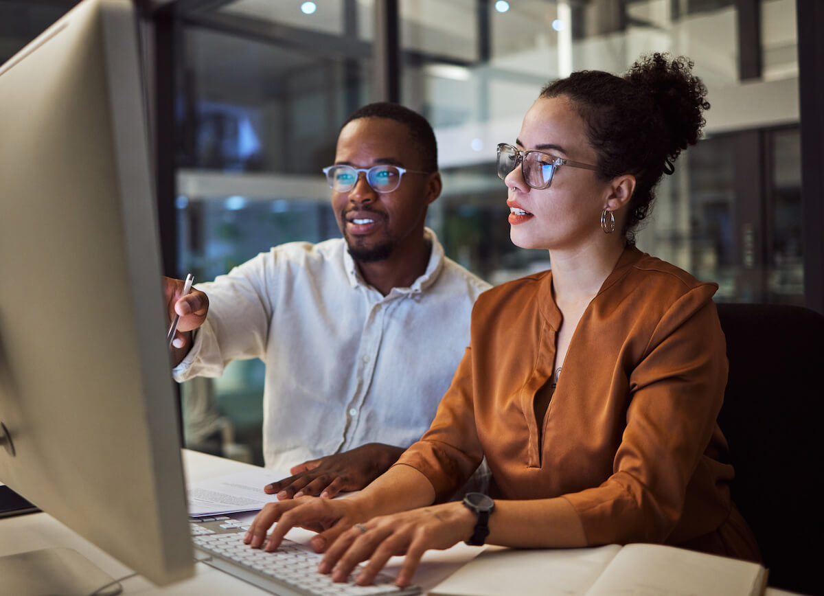 Clinical excellence: employees using a computer