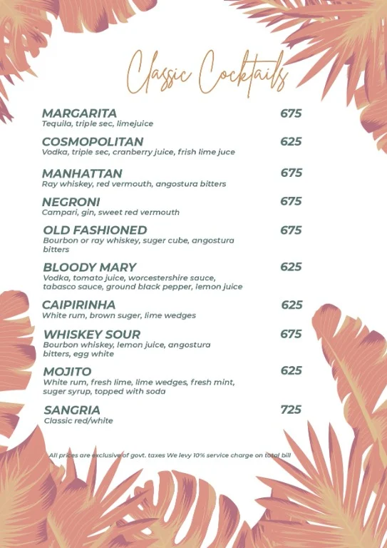 Gin & Juliet menu 