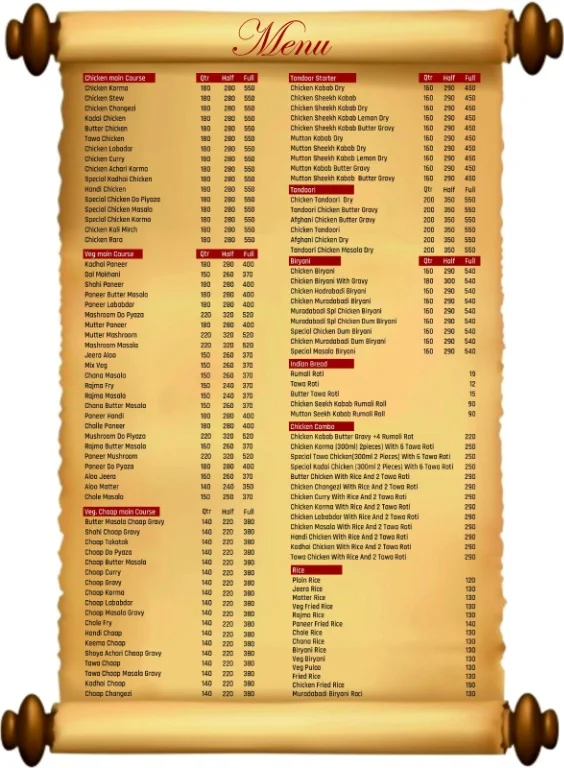 Shawarma Roll menu 