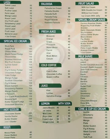 The Lassi Park menu 