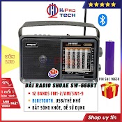 Đài Radio Đa Năng Shuae Sw - 666Bt 12Band Fm/Am/Sw, Bluetooth/Usb/Thẻ Nhớ, Đài Nghe Nhạc Cao Cấp, Tặng Pin Sạc - H2Pro Tech