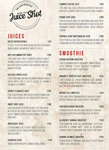 Juice Shot menu 