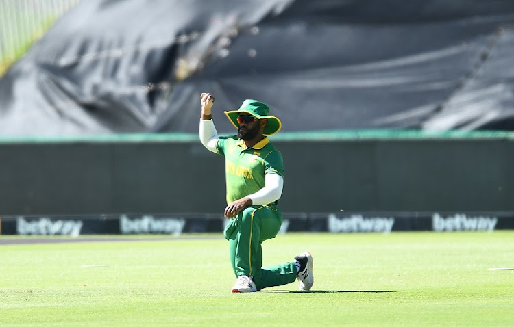 Proteas captain Temba Bavuma takes the knee ahead of the second One Day International against India at Boland Park in Paarl on January 21 2022.