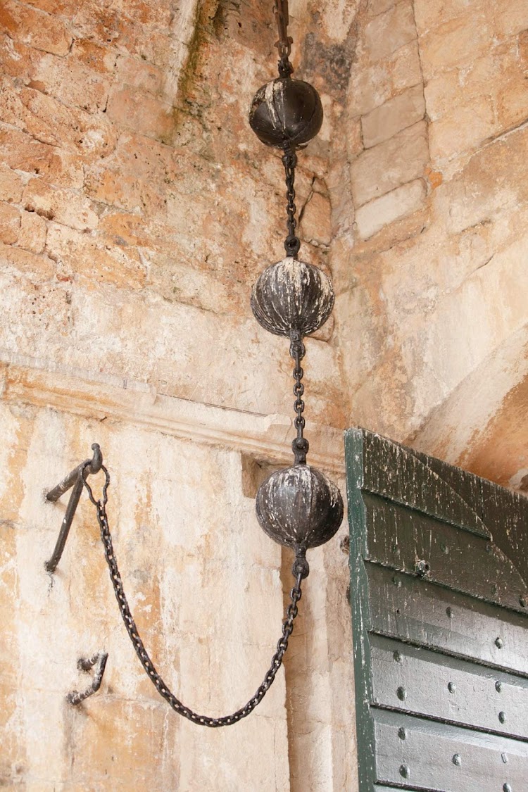 The impressive metal weights at the entrance of Pile Gale in Old Dubrovnik. 