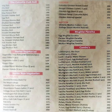 The Calcutta Club menu 