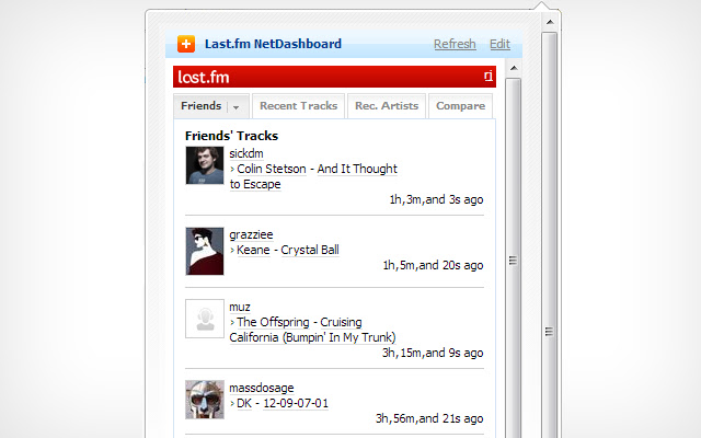 Last.fm NetDashboard chrome extension