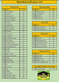 Mumbai Kulfi menu 1