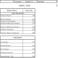 Tandoori Night menu 1