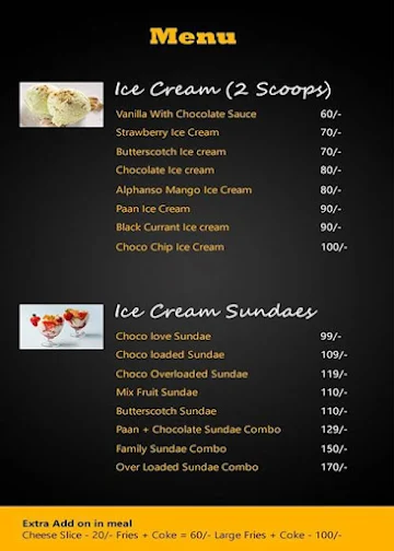 The Desserted Cafe & Ice Cream Parlour menu 