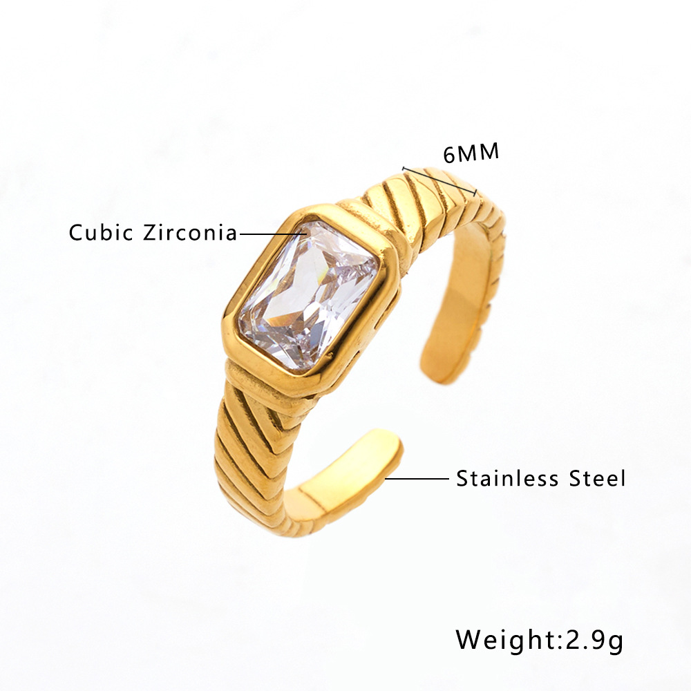Title 1, 18K goud vergulde vierkante open zirkonia ring ...