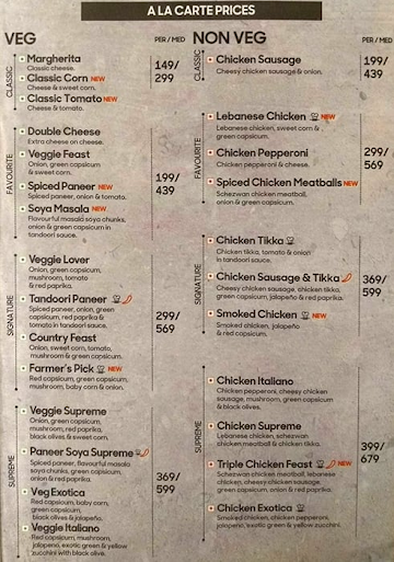 Pizza Hut menu 