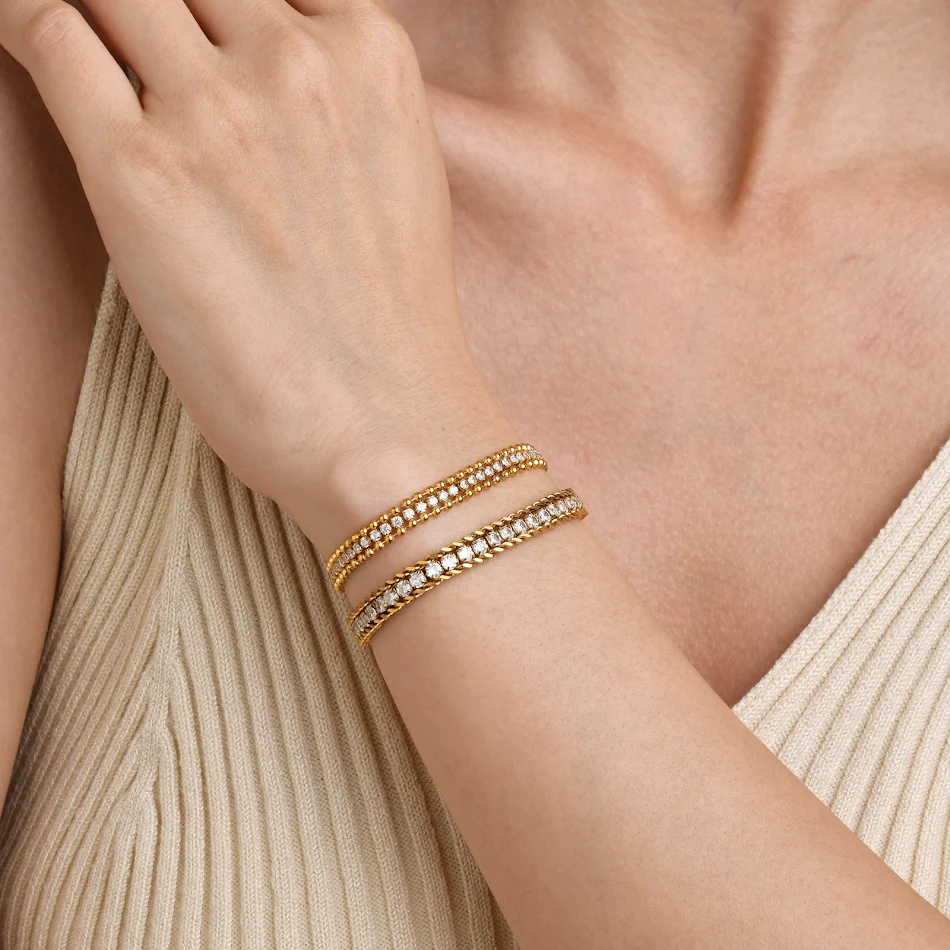 Bracelet chaîne zircon en acier inoxydable européen et américain, un accessoire élégant et durable pour toutes les occasions, pour un style éclatant.
