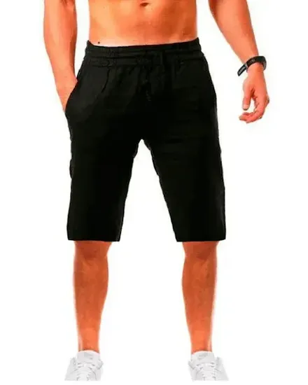 Men's Cotton Linen Shorts Summer Breathable Five Points S... - 1