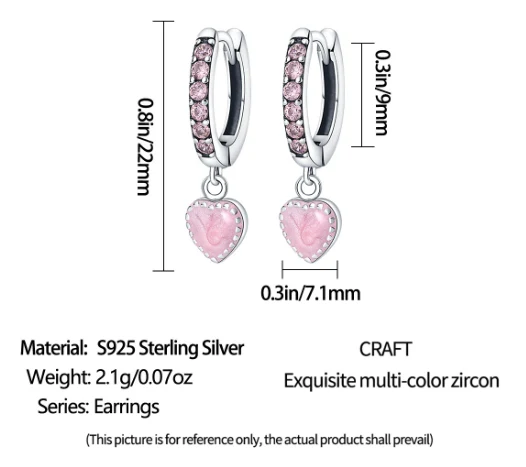 Boucles d'oreilles coeur d'amour Argent Sterling 925 Bijoux haute couture pour femmes Accessoire de mode raffiné Cadeau idéal pour elle