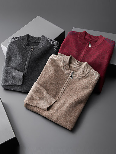 Title 5, Mens Zipper Half High Collar Cashmere Sweater....