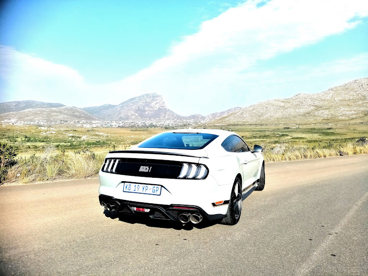 The new pony also identifies itself with a large Mach 1 logo at the rear while the big pipes emit a mighty roar. Picture: PHUTI MPYANE