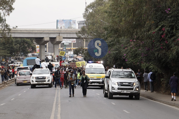 Civil society groups match towards GreenPark bus terminus protesting against the ongoing Africa climate summit at KICC on September 4, 2023