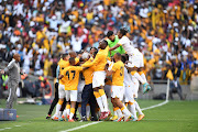 Yusuf Maart of Kaizer Chiefs celebrates scoring a goal with teammates during the DStv Premiership match against Orlando Pirates at FNB Stadium on October 29.