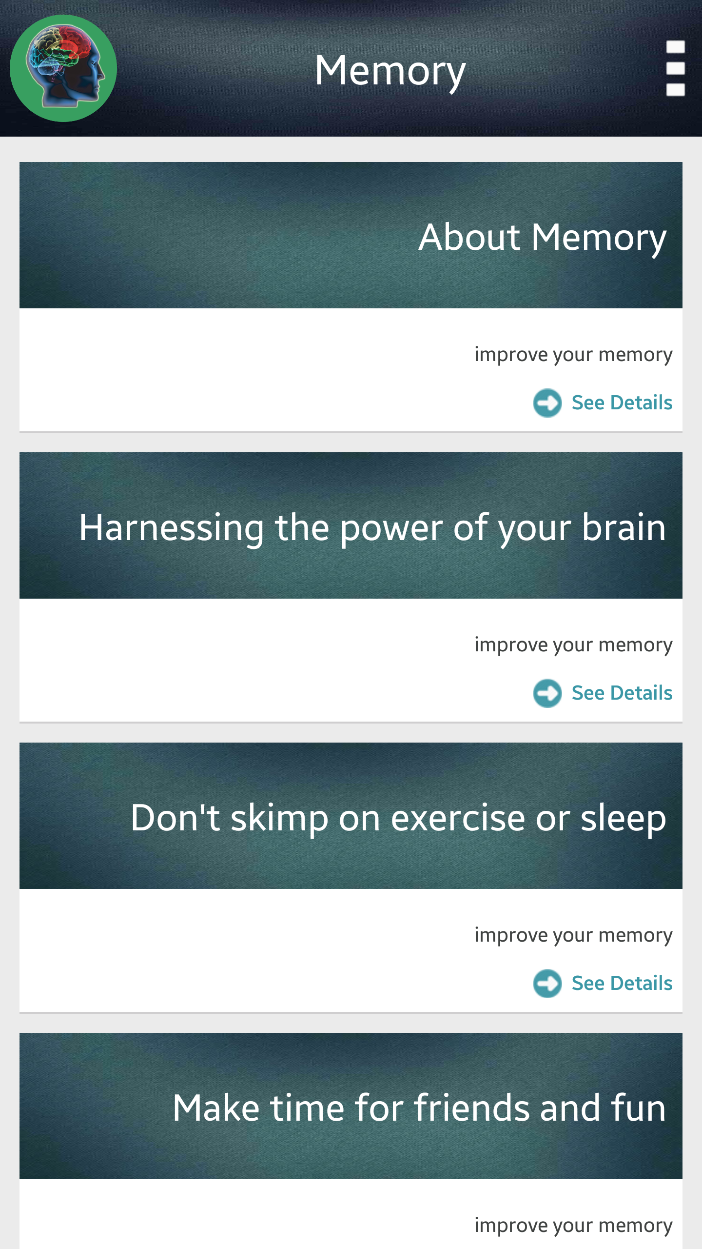 Android application IMPROVE YOUR MEMORY PLUS screenshort