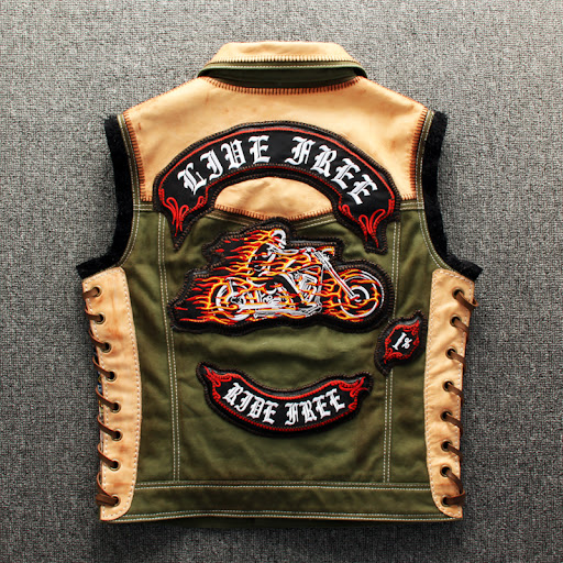 Title 3, Green Canvas Slim Lapel Punk Motorcycle Vest fo...