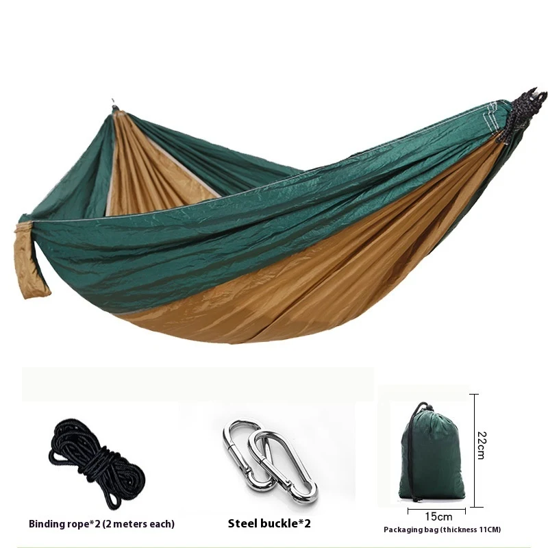 Hamaca de tela de paracaídas para acampada doble, nailon 210T, perfecta para exteriores. Disfruta del aire libre con comodidad y durabilidad.